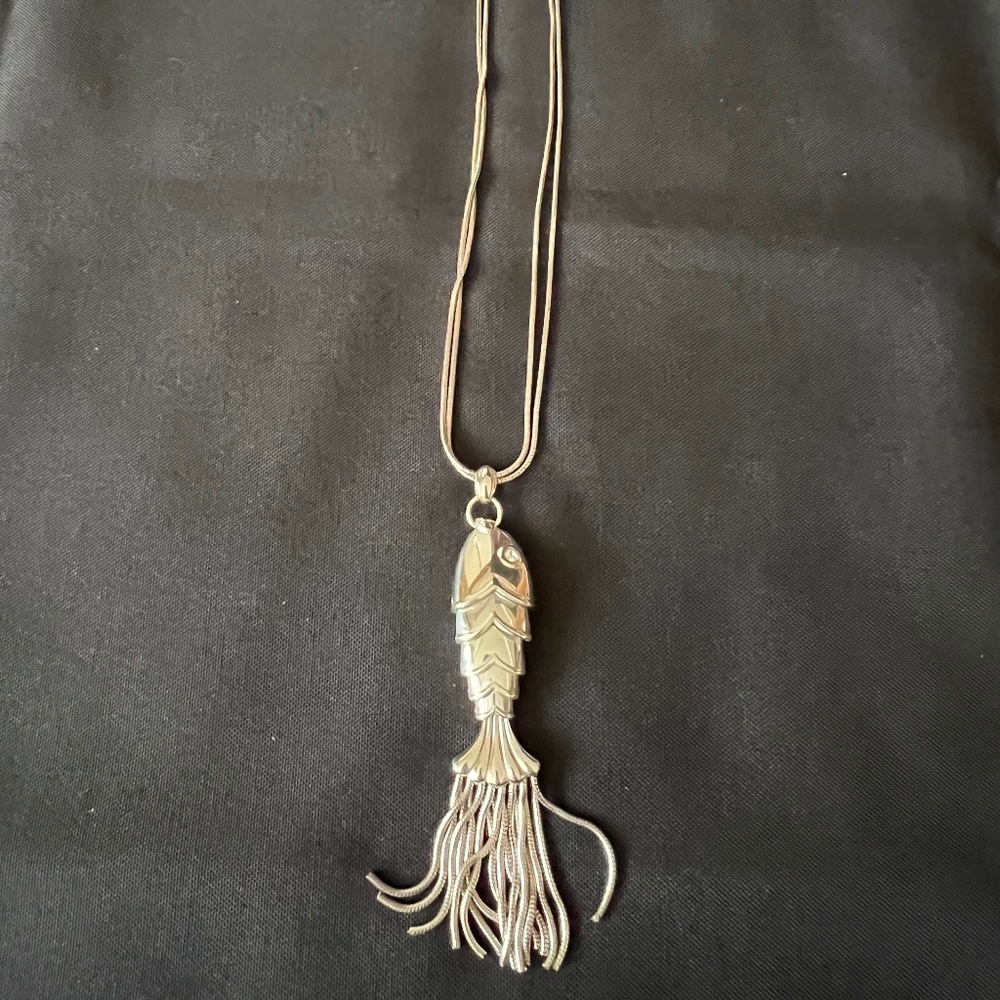 BRIGHTON Ocean Dream Large Silver Dangle Fish Convertible Pendant Necklace